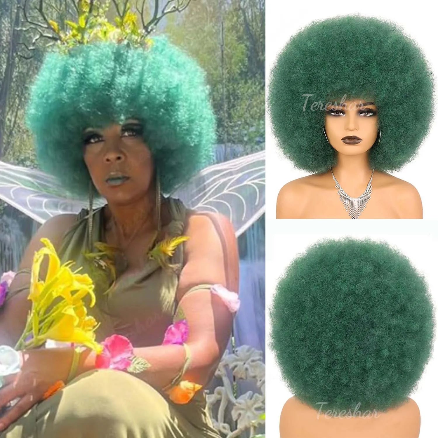 Vibrant Green Synthetic Hair Wig for Costume Parties and Holiday Events - 9