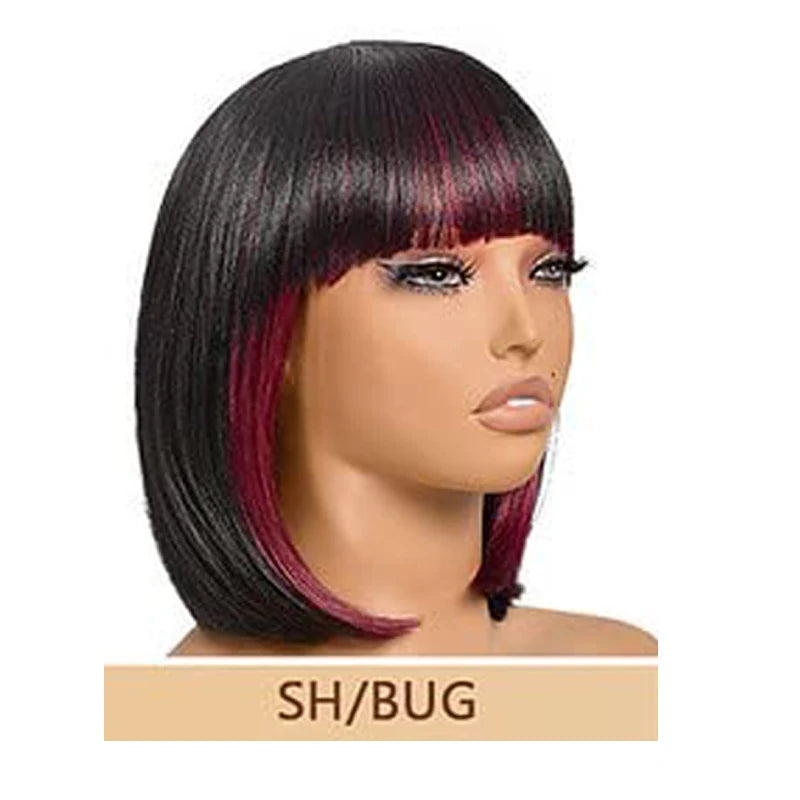 14-Inch Short Wavy Bob Wig with Bangs - 8