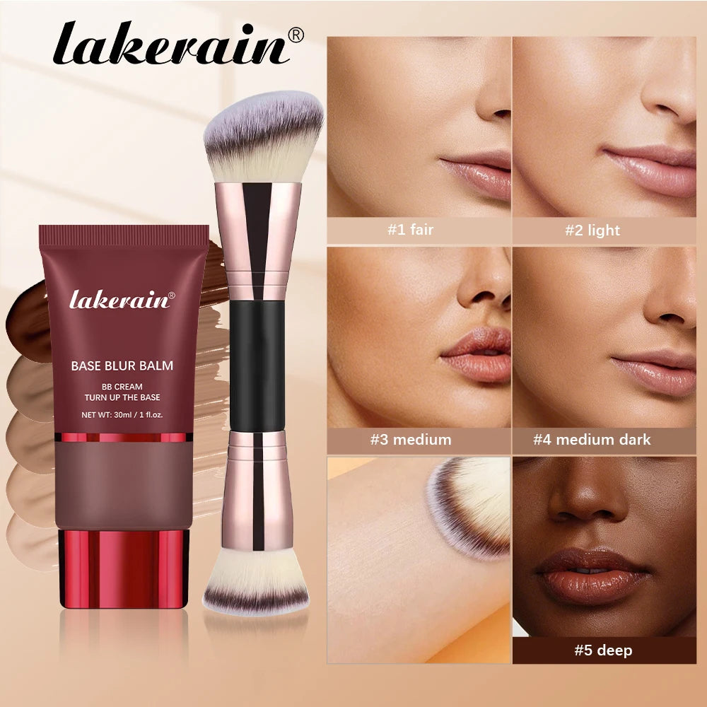 Matte Liquid Foundation and Dual-Ended Makeup Brush Set for Flawless Skin - 1