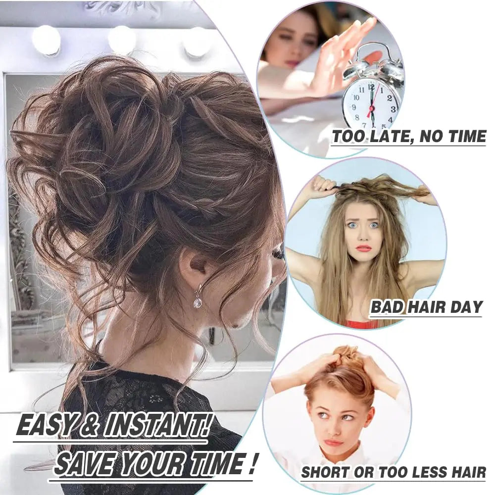 Curly Messy Bun Hair Extension Scrunchie for Instant Volume