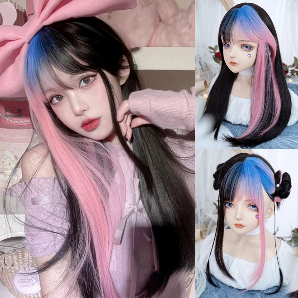 Long Wavy Ginger Synthetic Wig with Bangs