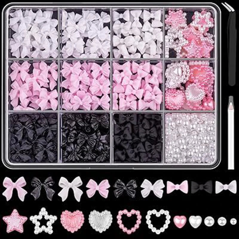 3D Mixed Bowknot and Flower Nail Art Decoration Charms Set
