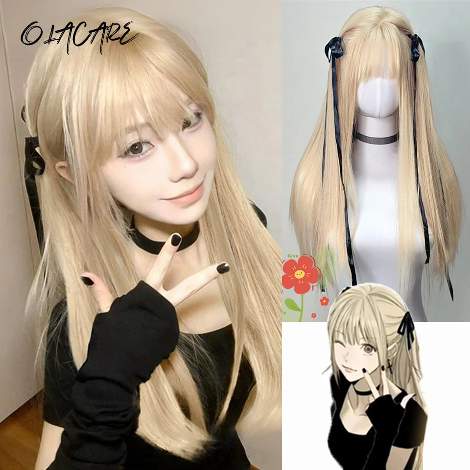 Long Wavy Ginger Synthetic Wig with Bangs