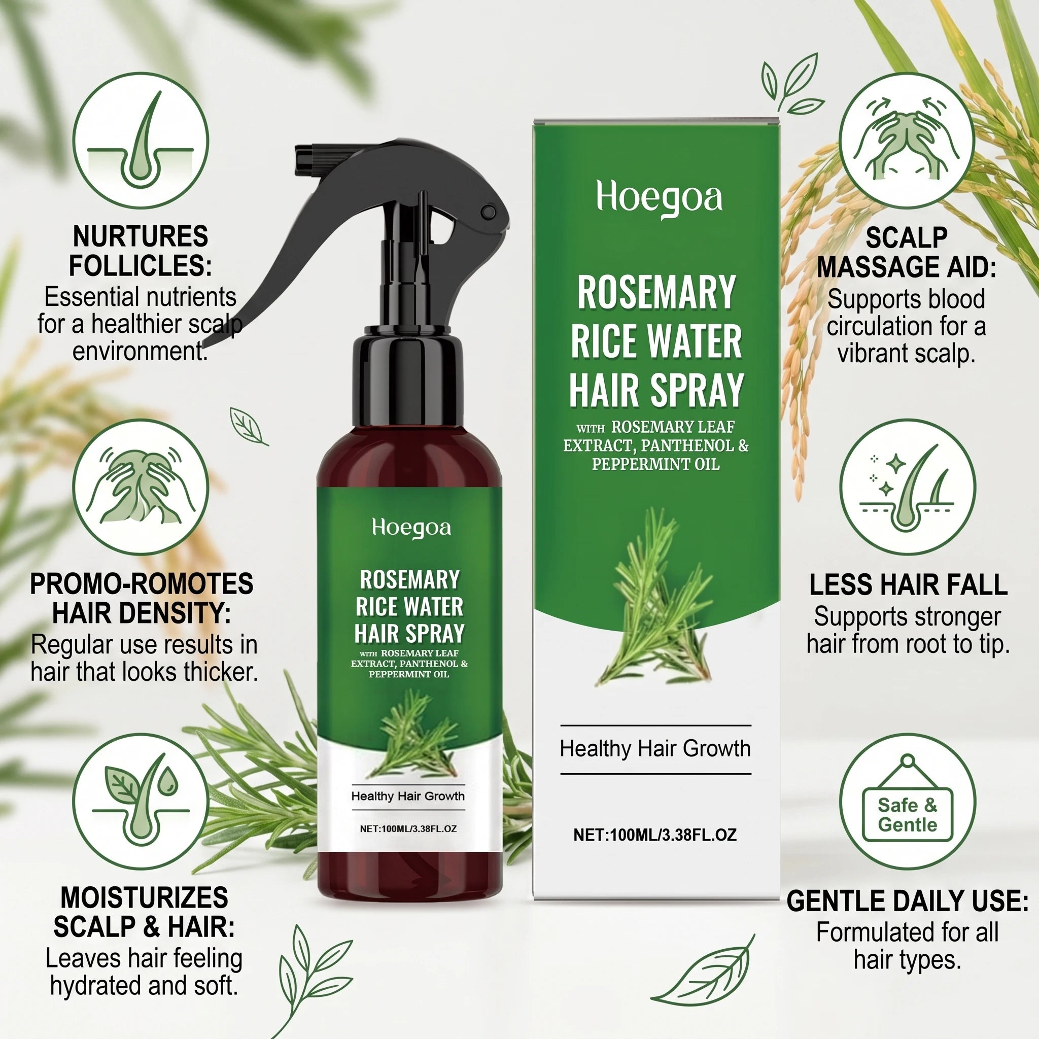 Rosemary Rice Water Hair Spray for Dry Frizzy Hair and Scalp Repair - 2