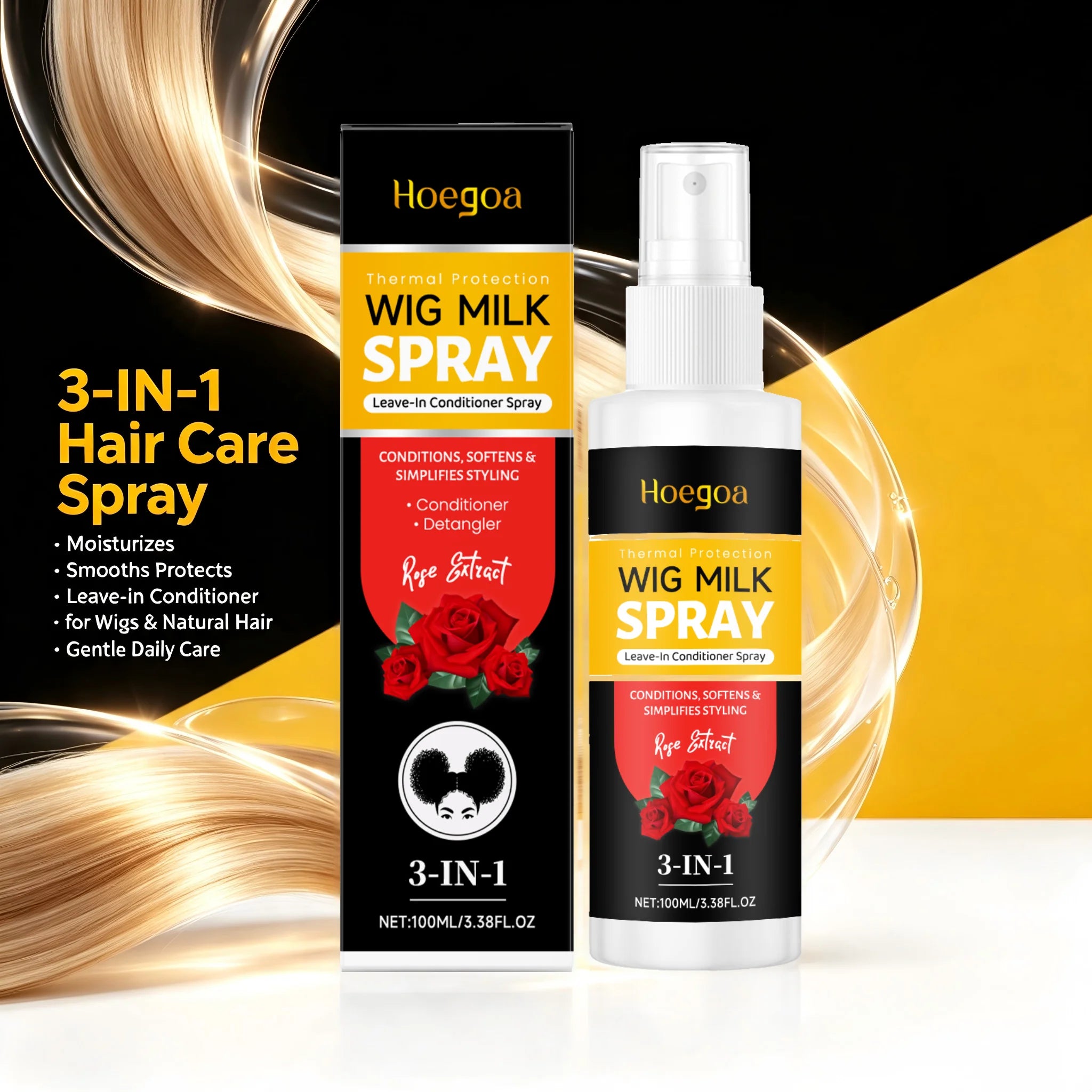 3-in-1 Rose Leave-In Conditioning Spray for Wigs and Natural Hair - 4