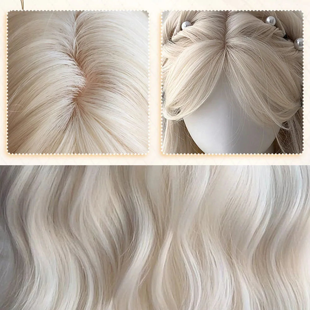 Long Wavy Blonde Cosplay Wig with Bangs