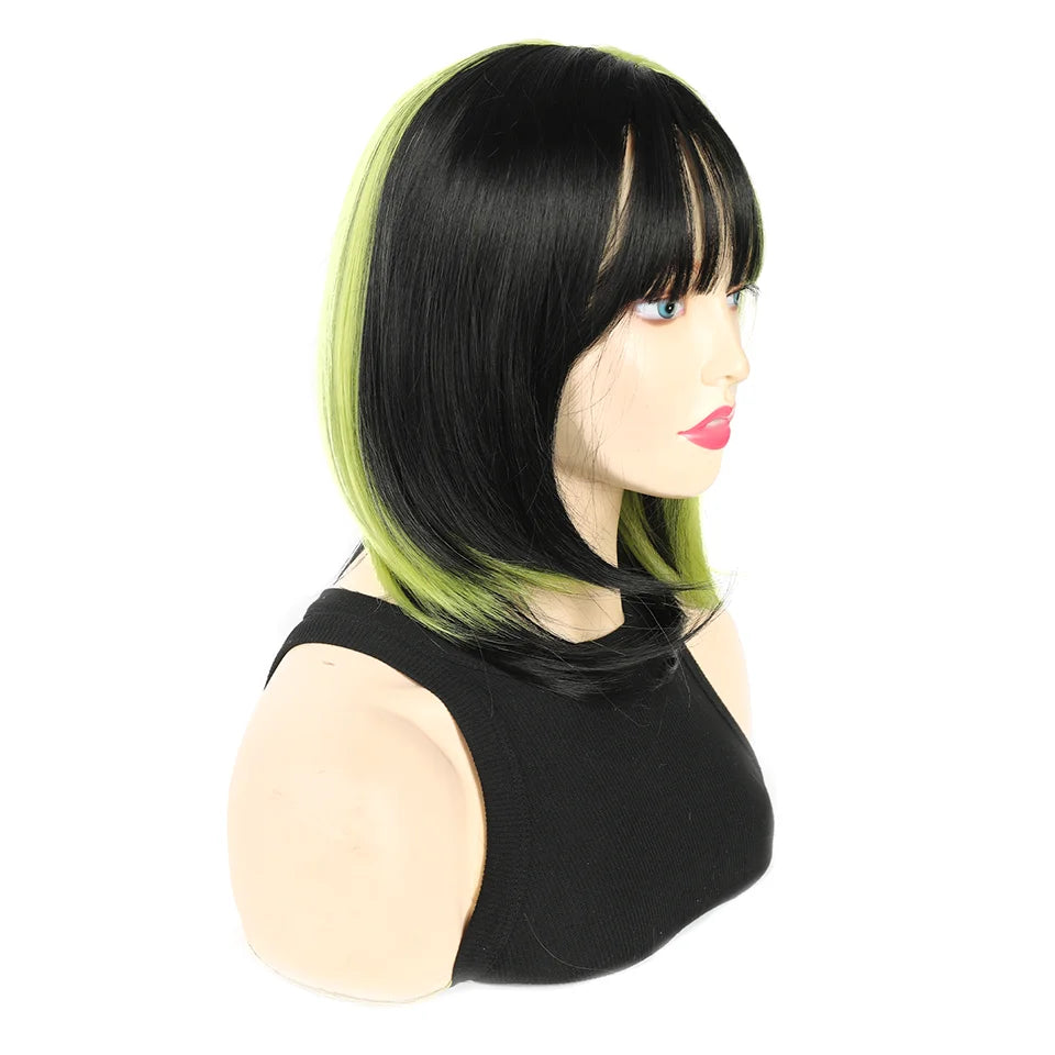 18 Inch Two-Tone Straight Wig with Bangs for Parties and Cosplay
