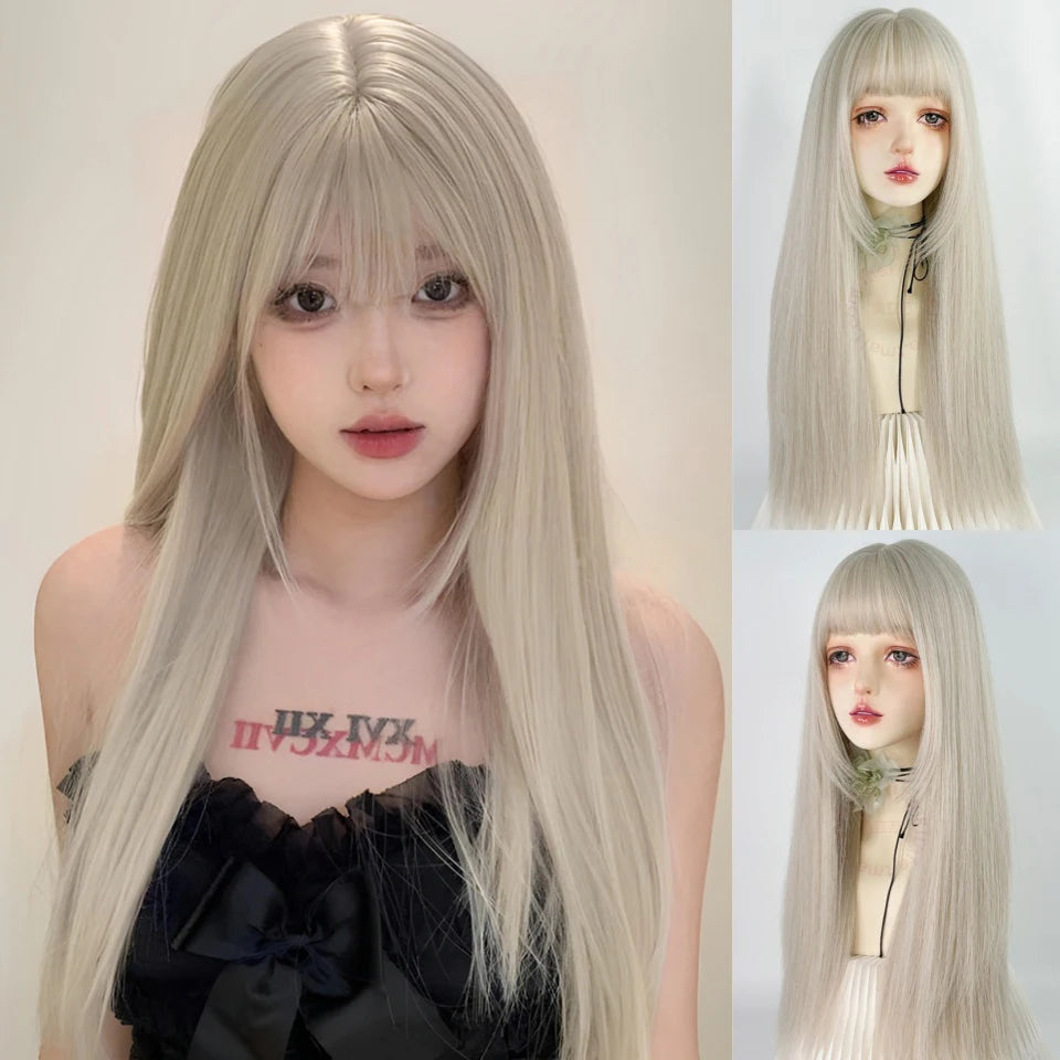 Long Straight Cosplay Wig with Bangs for Parties - 99