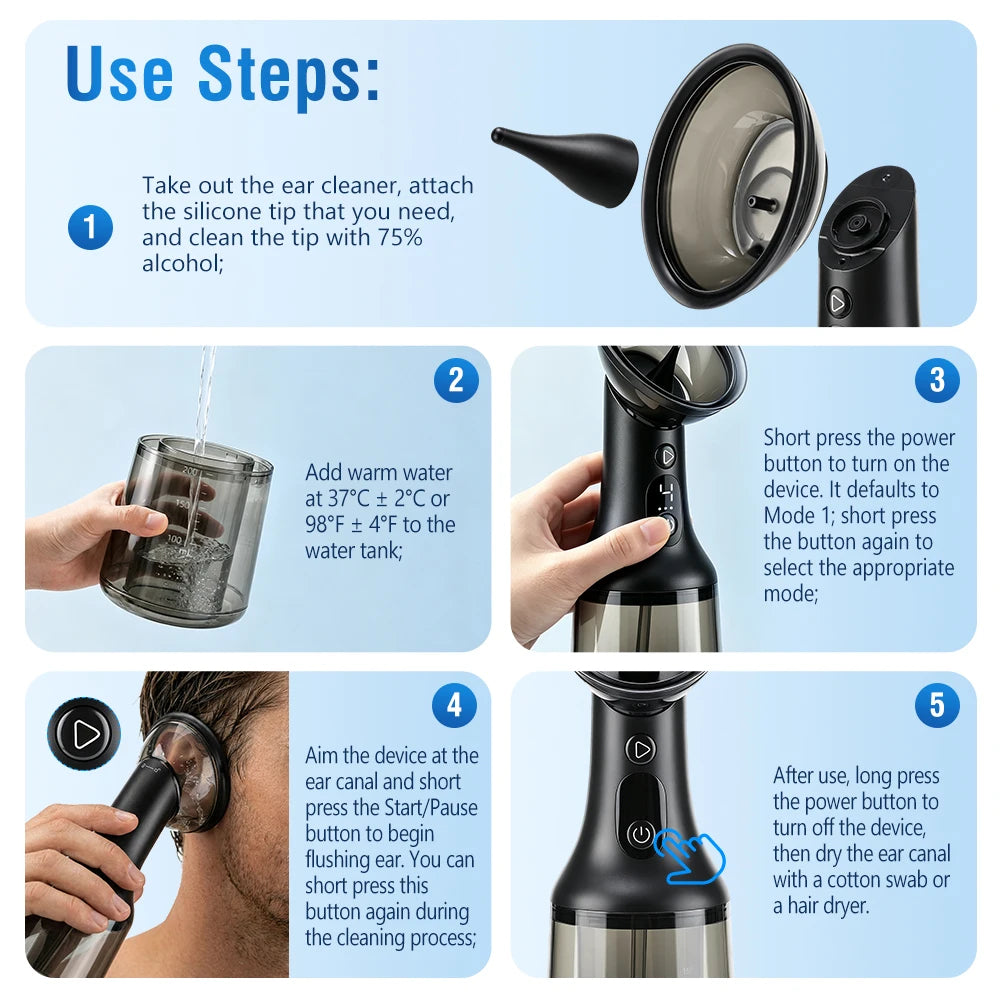Electric Ear Wax Removal Irrigation Kit with 4 Adjustable Cleaning Modes