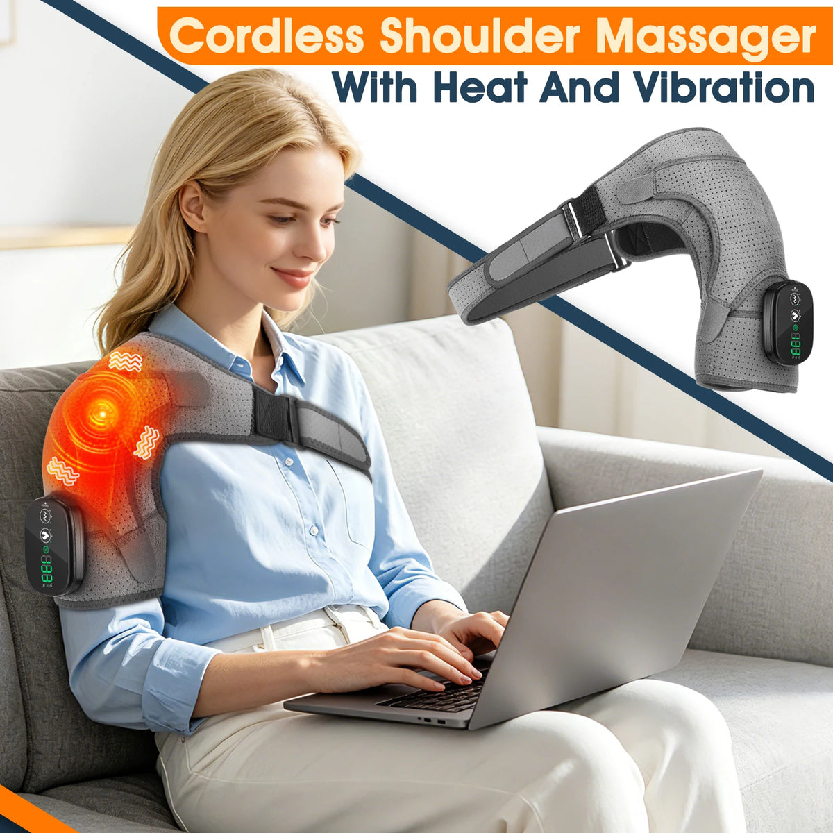 Cordless Heated Shoulder Massage Wrap with Vibration for Pain Relief