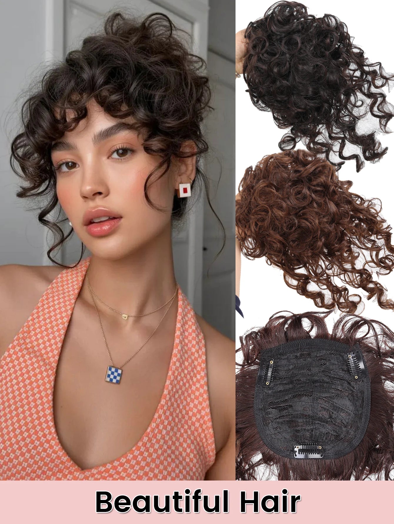 Short Curly Clip-In Hair Topper for Thinning Hair - 7