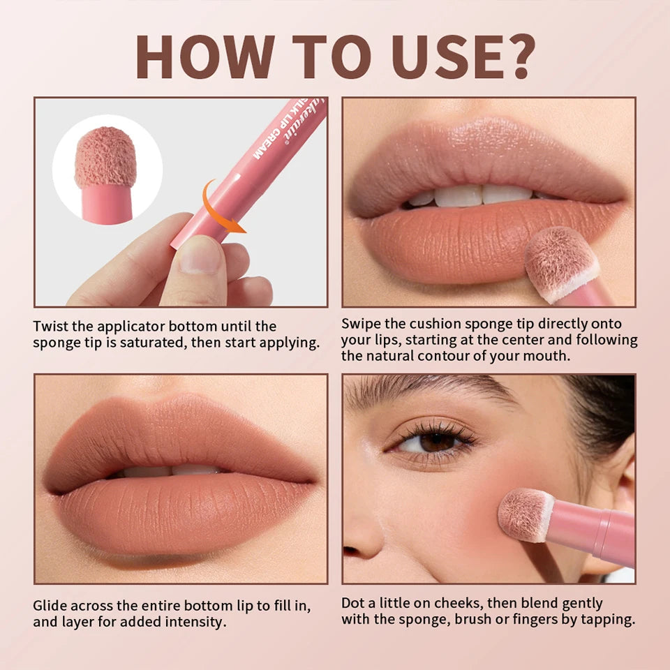 2-in-1 Waterproof Air Cushion Lip Cream and Face Blush Makeup