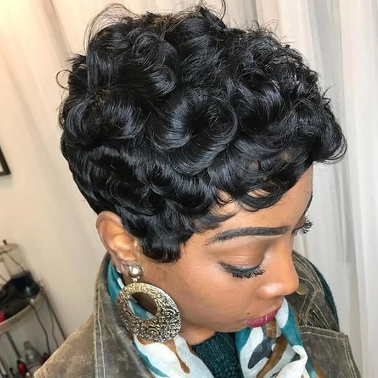 Short Curly Pixie Cut Wig for Daily Wear - 1