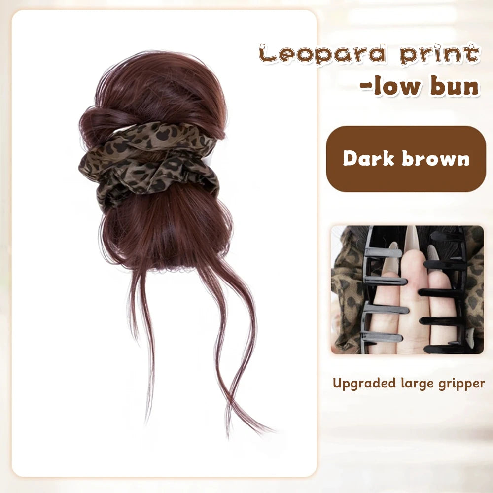 Leopard Print Claw Clip Messy Bun Hair Extension