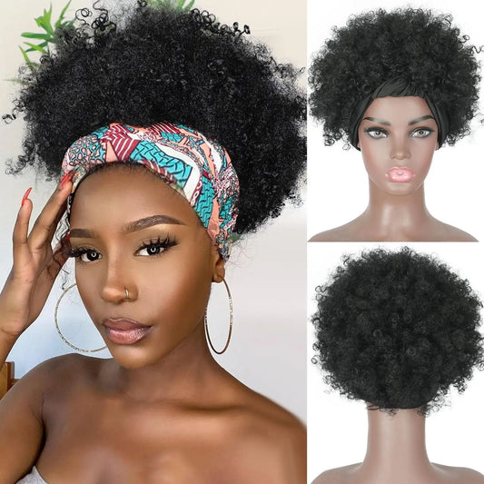 Short Kinky Curly Afro Headband Wig for Women