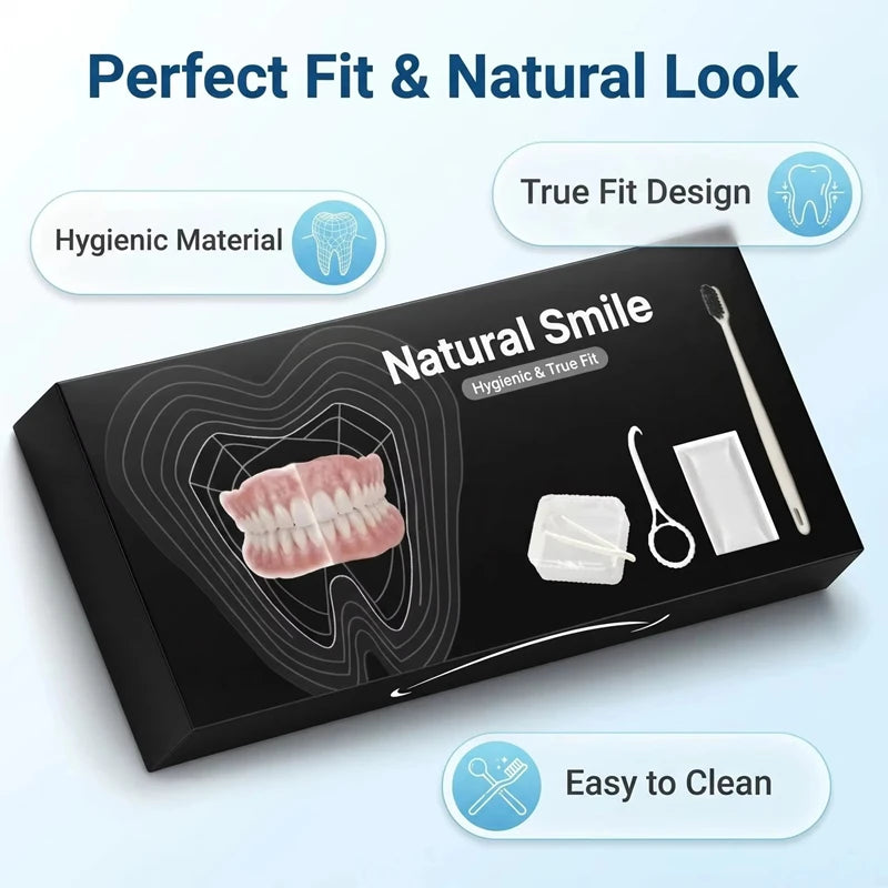 Complete Denture Set with Storage Case and Cleaning Accessories