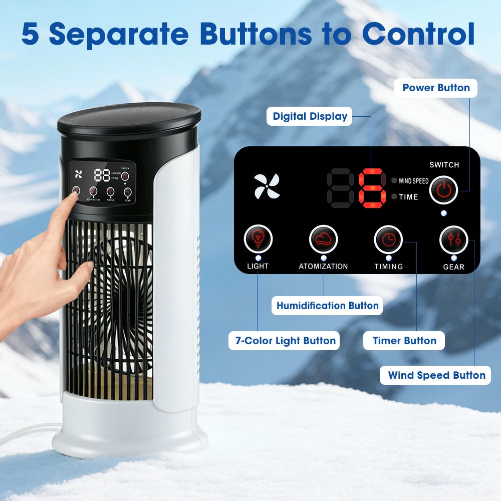 Portable Desktop Air Cooling Fan with Misting and LED Light