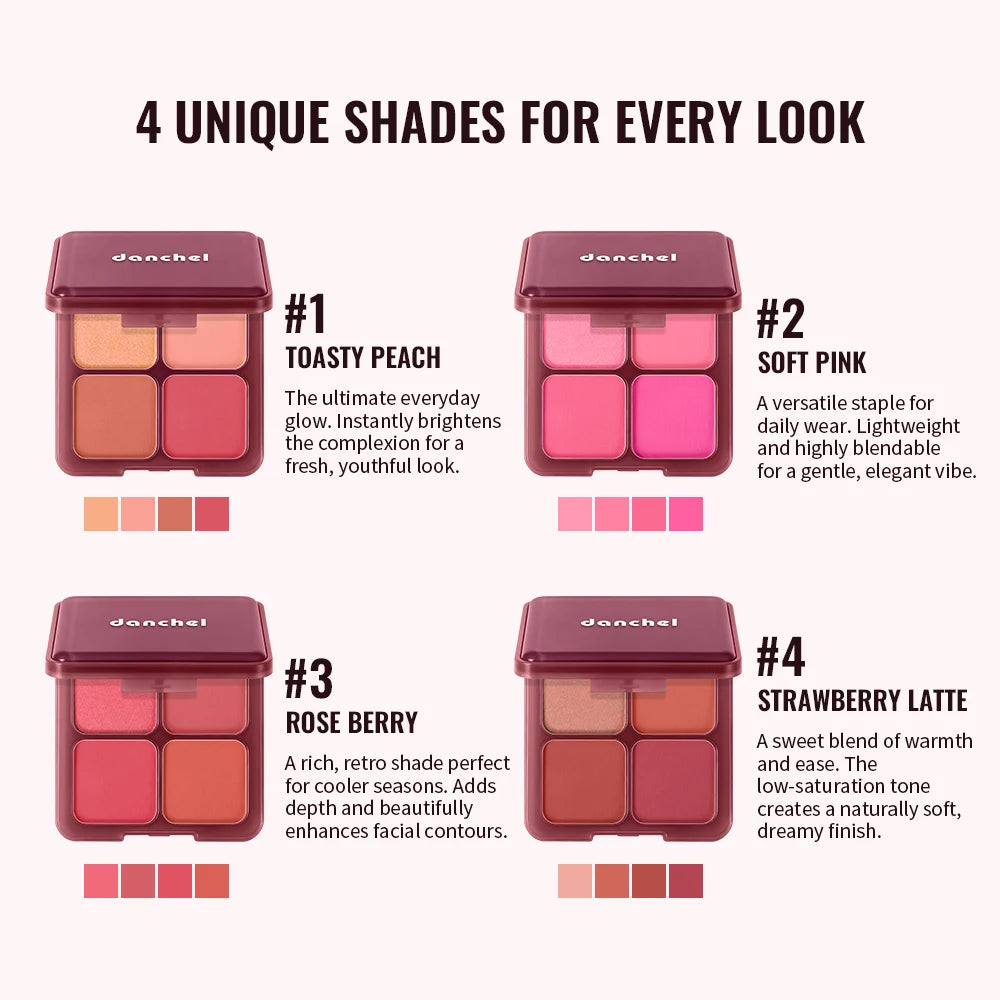 4-Shade Matte and Shimmer Blush Palette for Soft Focus Cheek Makeup - 3