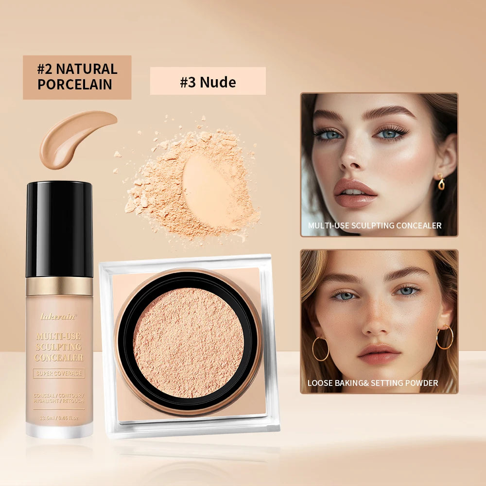 Smoothing Face Concealer and Matte Setting Powder Makeup Set - 17