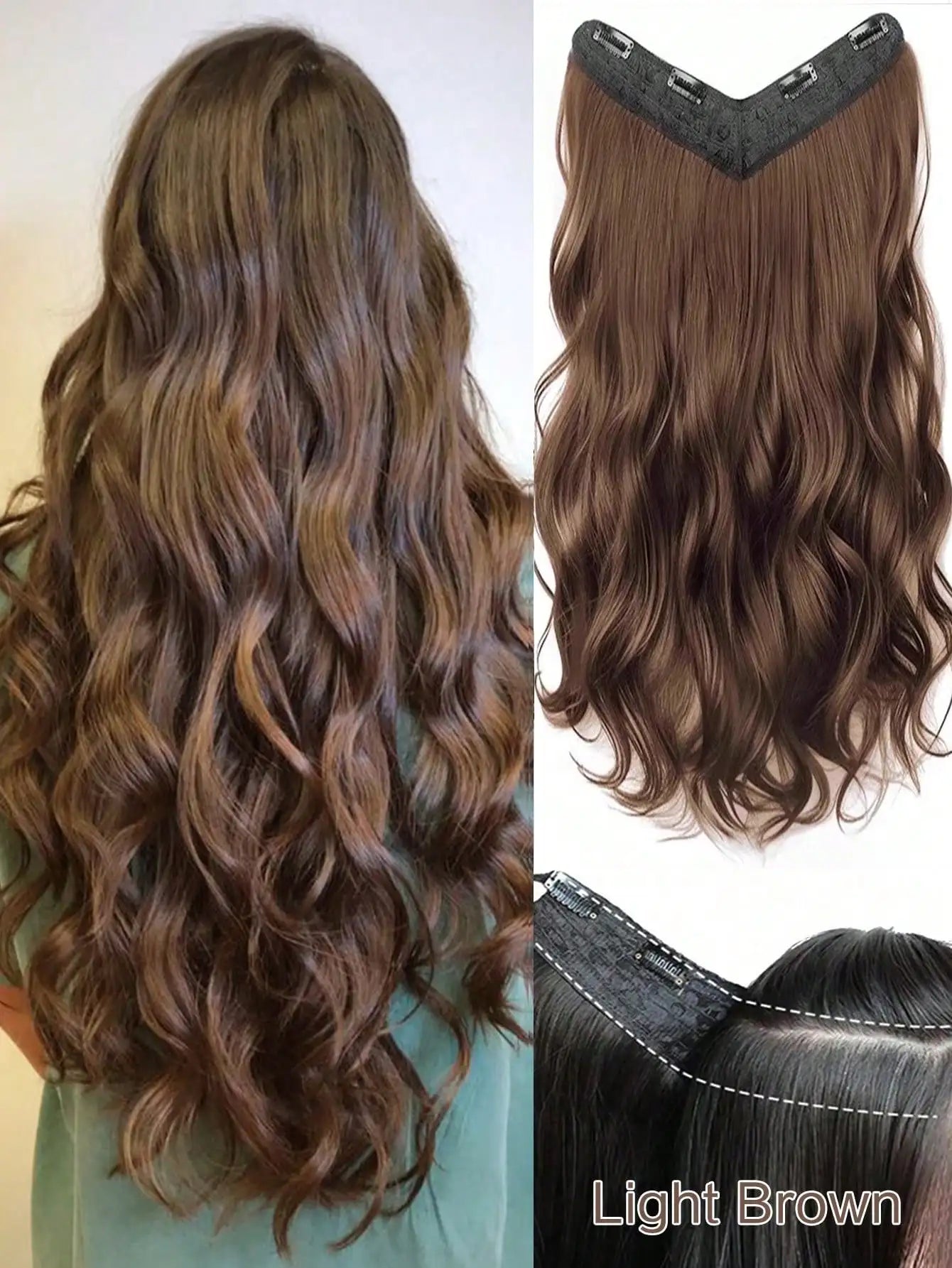 V-Shaped Long Wavy Clip-In Hair Extensions - 13