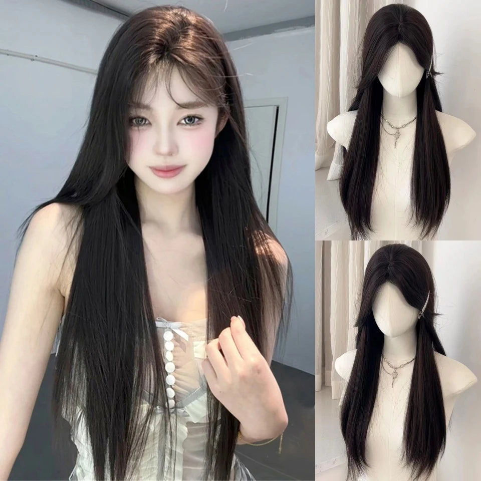 Long Straight Blue Synthetic Cosplay Wig for Halloween and Costume Parties