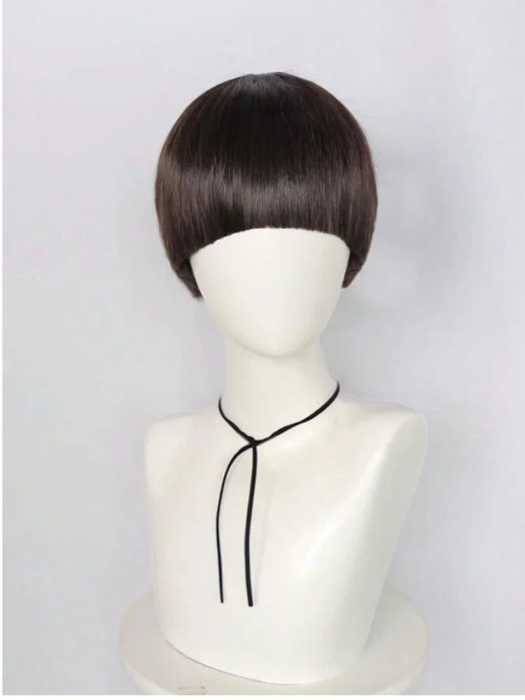 Short Brown Cosplay Bowl Cut Wig for Men - 3