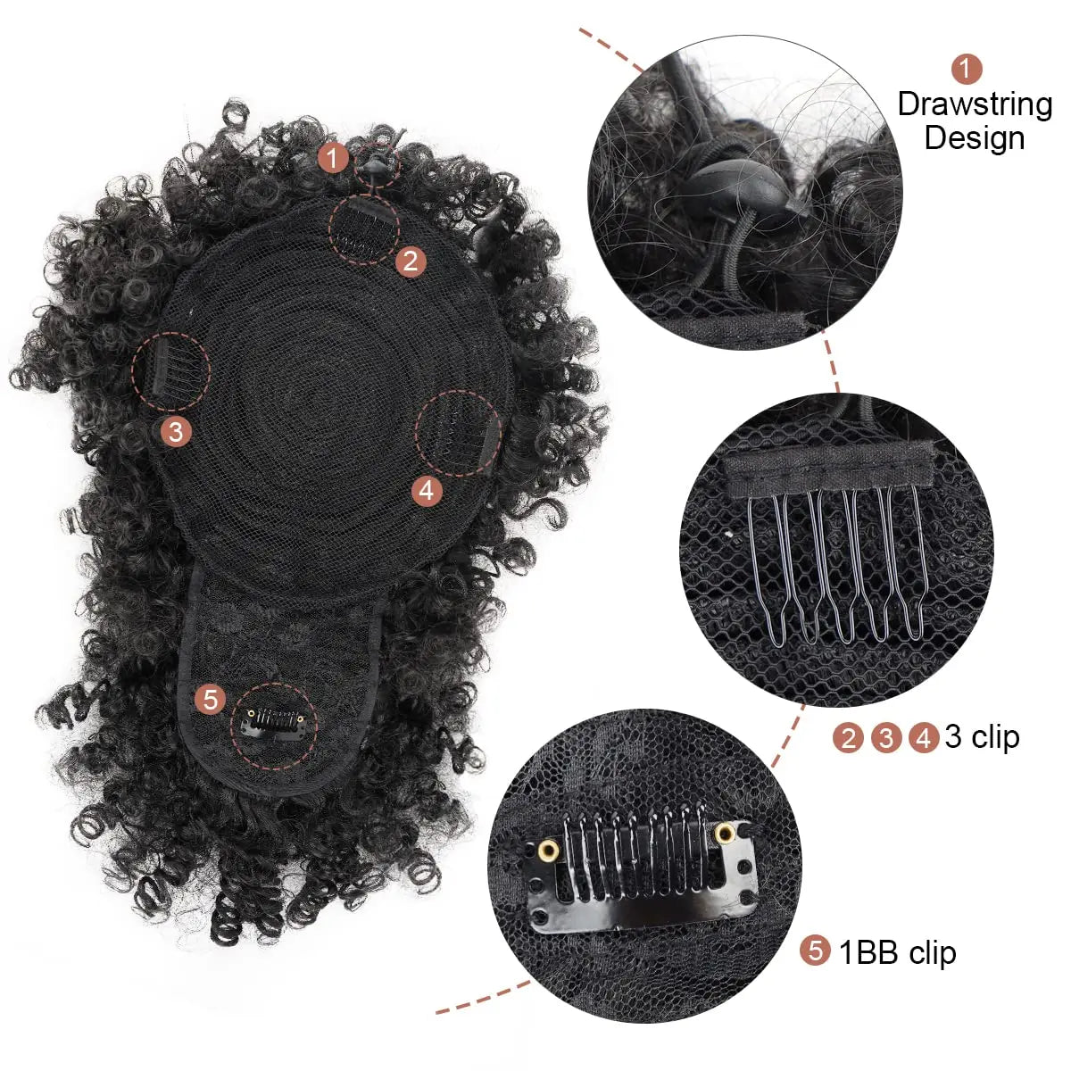 Curly Afro Puff Ponytail Extension with Bangs - 14