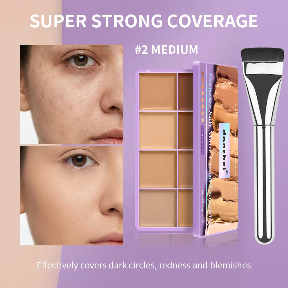 8-Shade Cream Concealer Palette for Full Coverage Face Contouring - 21