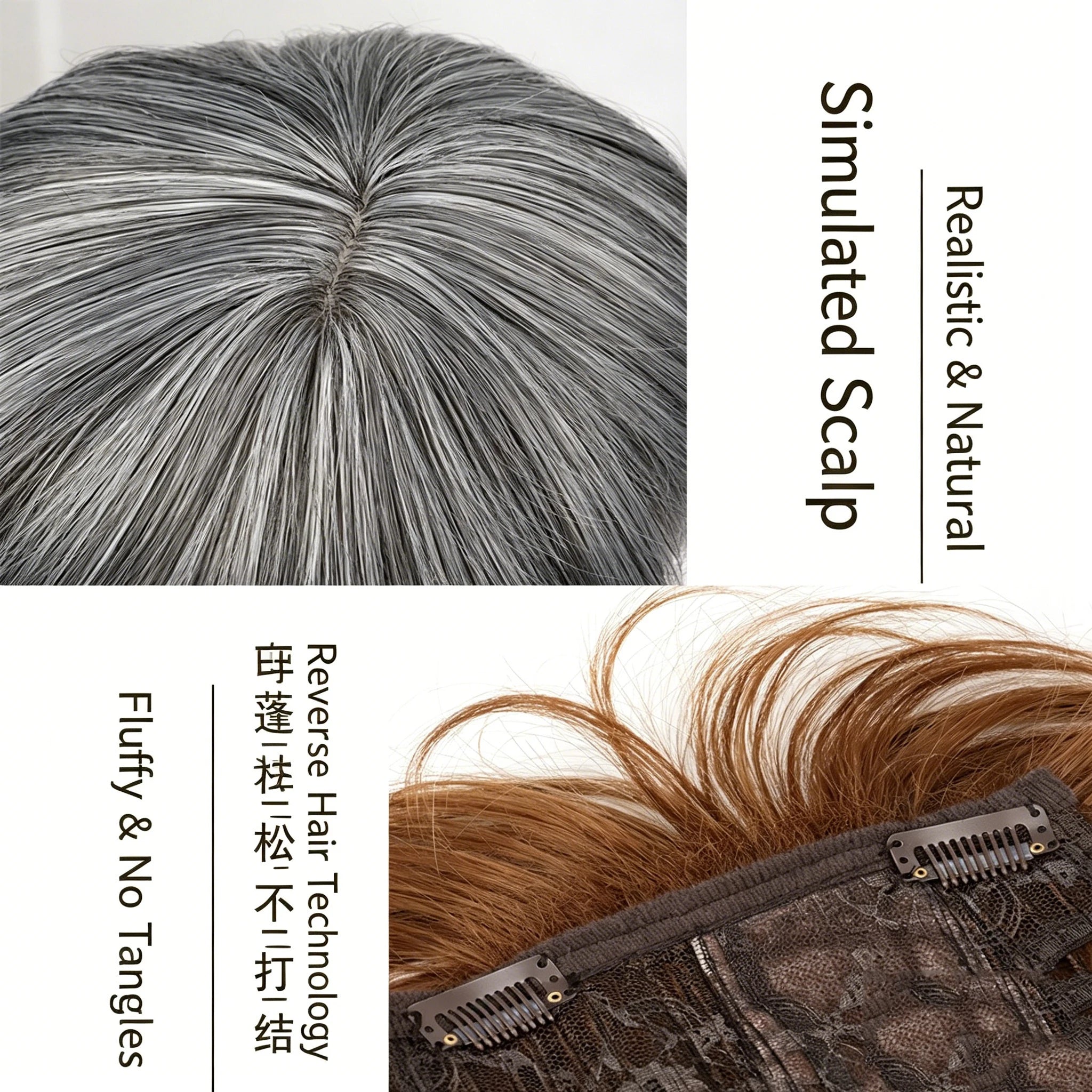 Short Fluffy Hair Topper with Bangs for Thinning Hair - 6