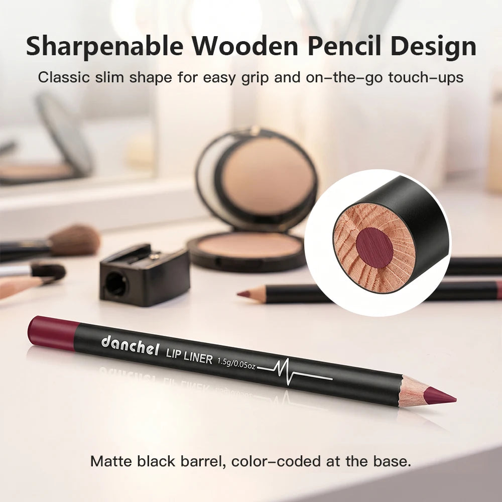 Professional 12-Color Semi-Matte Waterproof Lip Liner Pencil Set - 9