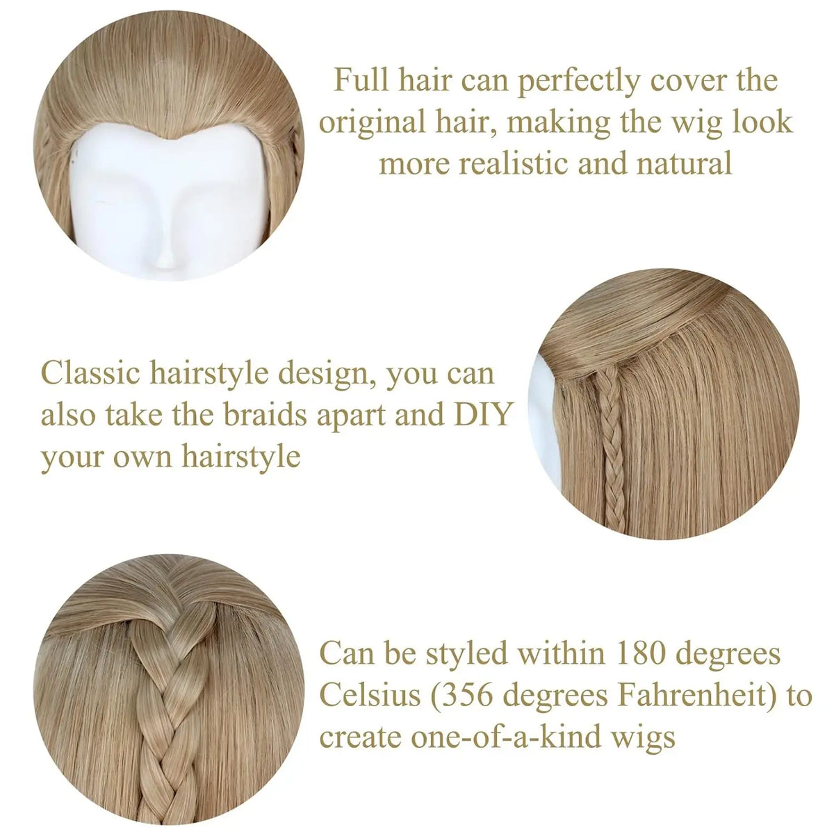 Ash Blonde Long Straight Cosplay Wig with Elf Ears for Men