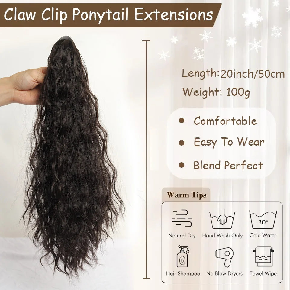 20 Inch Wavy Claw Clip Ponytail Hair Extension