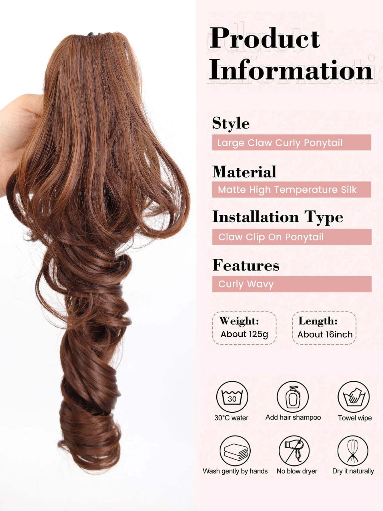 16-Inch Curly Claw Clip Ponytail Hair Extension - 8