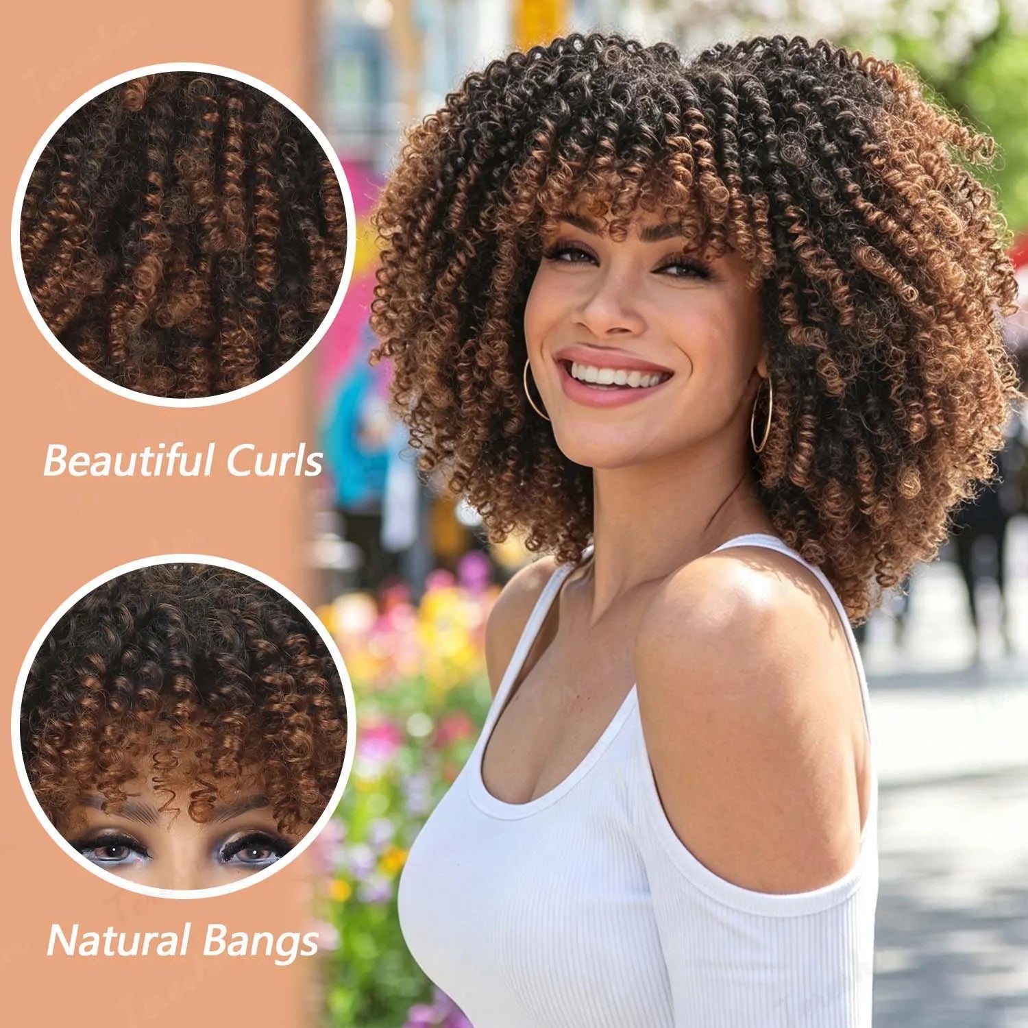 Short Curly Afro Wig with Bangs for Daily Wear - 10