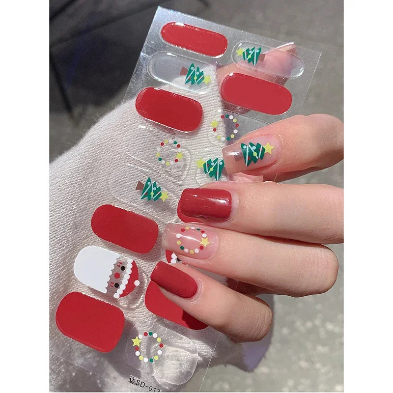 Festive Winter Snowflake Semi-Cured Gel Nail Wraps for Holiday Manicures - 21