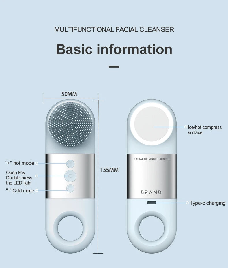 Heated and Cooling Facial Cleansing Brush for Deep Skin Exfoliation