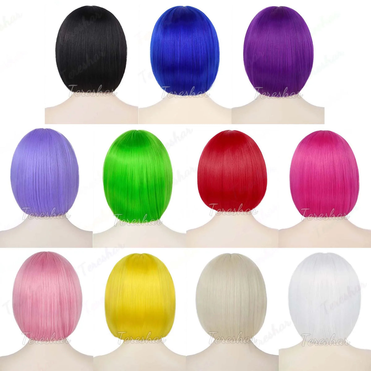 Short Straight Bob Synthetic Wig with Natural Bangs for Daily Wear