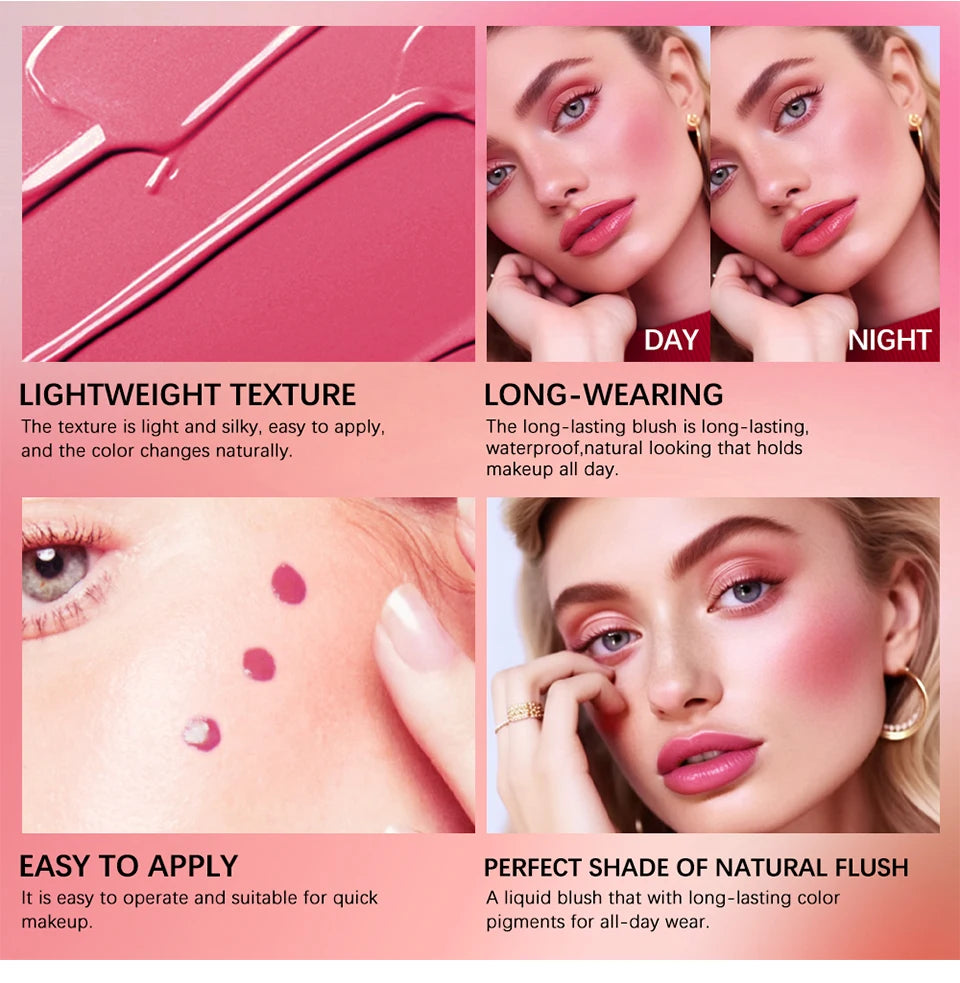 Waterproof Liquid Cheek Blush for Natural Long Lasting Dewy Makeup Glow