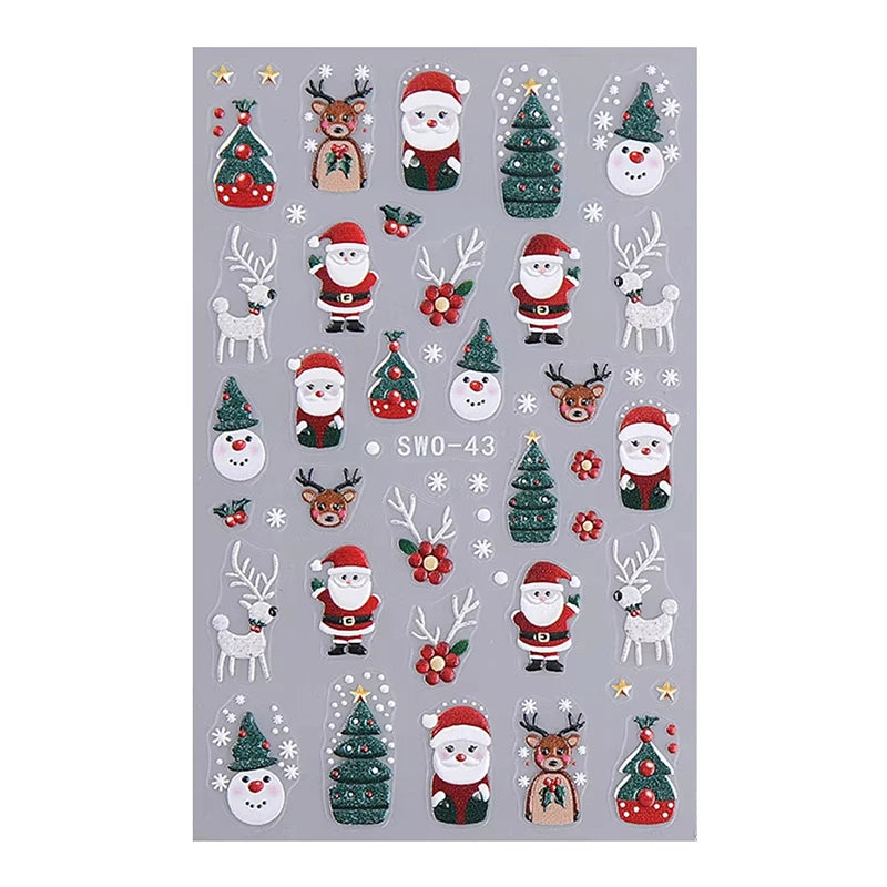 Festive 3D Christmas Nail Art Stickers for Holiday Manicure Decorations