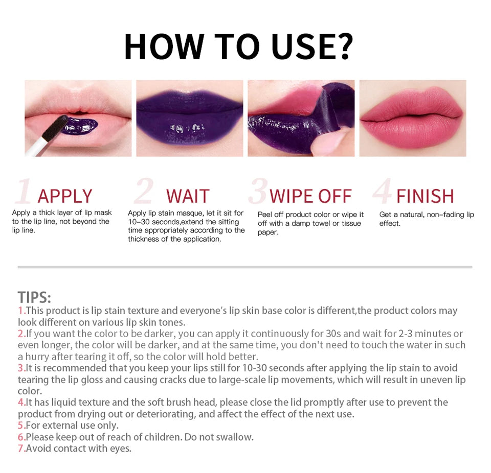 Long-Lasting Peel-Off Lip Stain for Waterproof Smudge-Proof Color