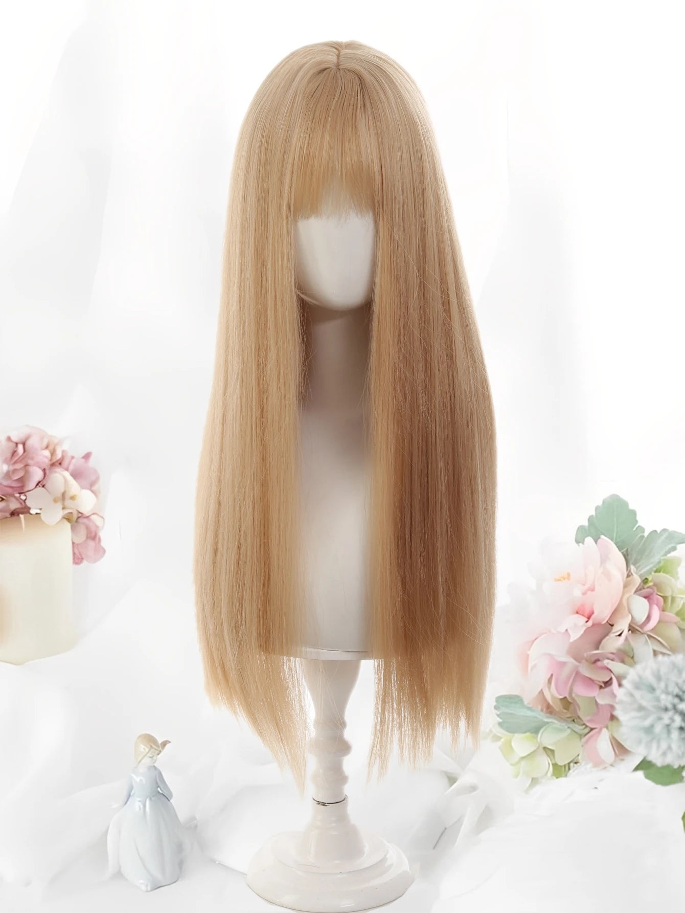 24 Inch Long Pink Cosplay Wig with Bangs - 9