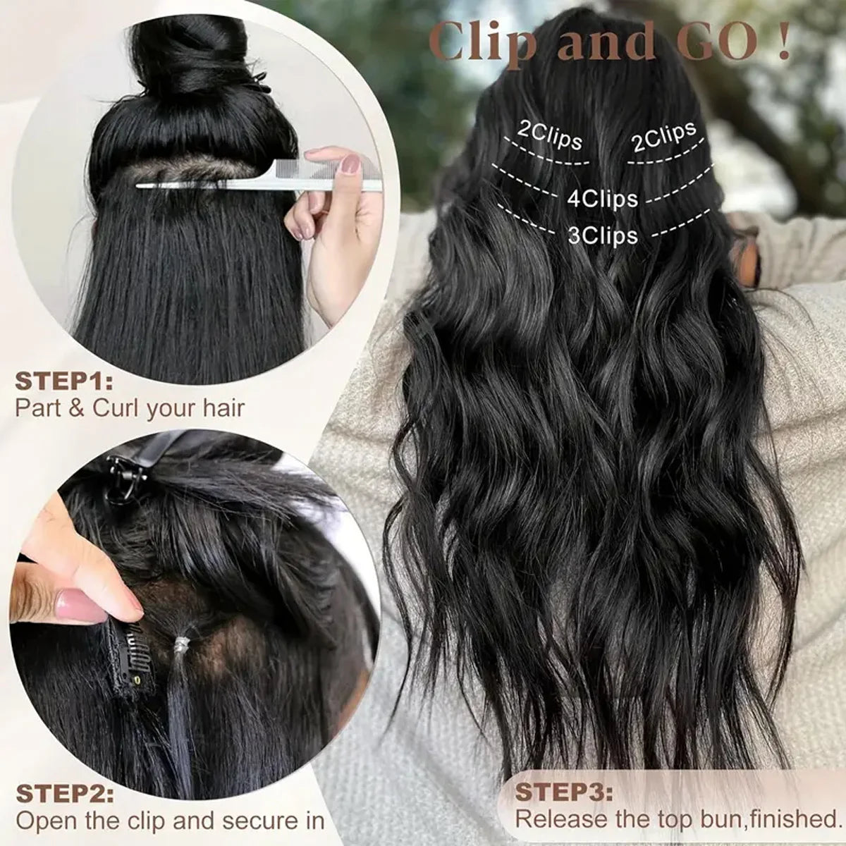 20-Inch Long Curly Clip-In Hair Extensions Set - 5