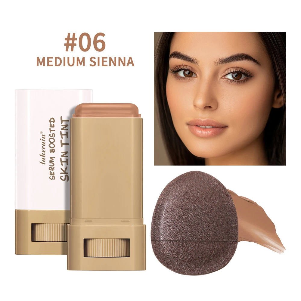 Serum Boosted Skin Tint Foundation Stick with Puff for Natural Makeup