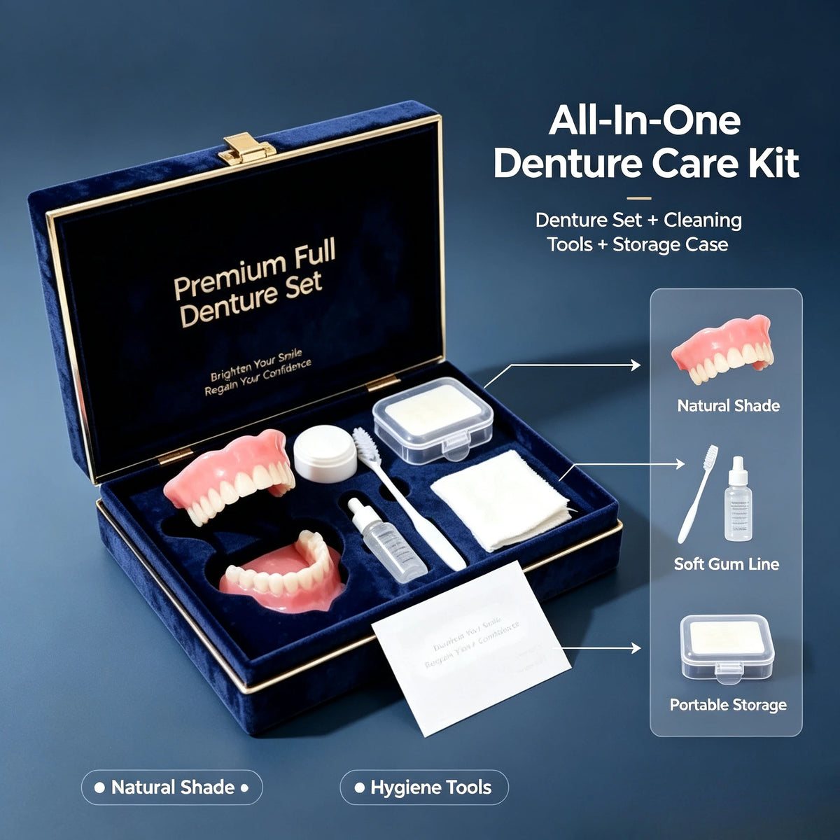 Comfortable Full Mouth Denture Set with Dental Care and Cleaning Tools