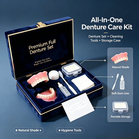 Comfortable Full Mouth Denture Set with Dental Care and Cleaning Tools