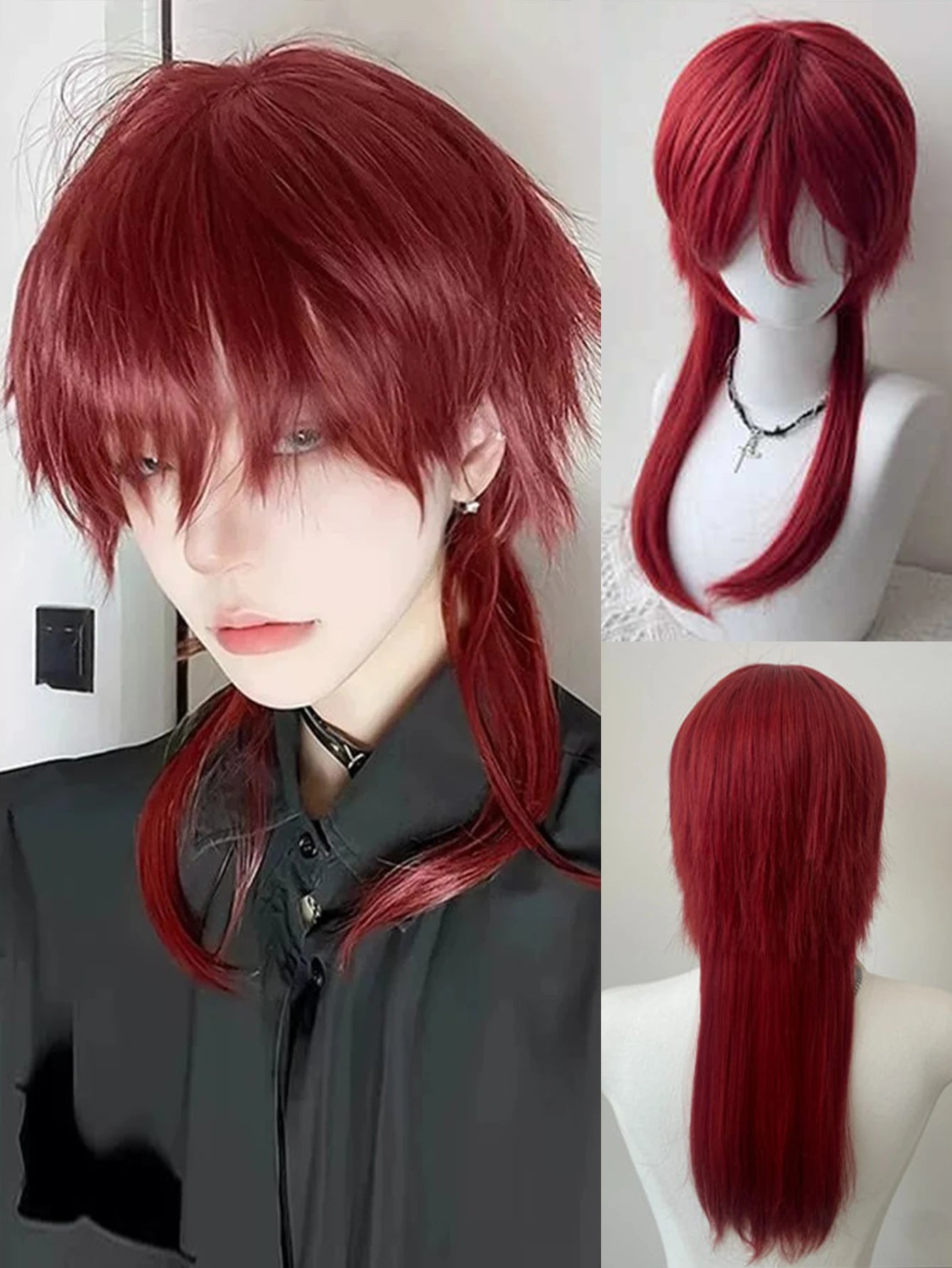 Short Mullet Anime Cosplay Wig with Bangs - 36