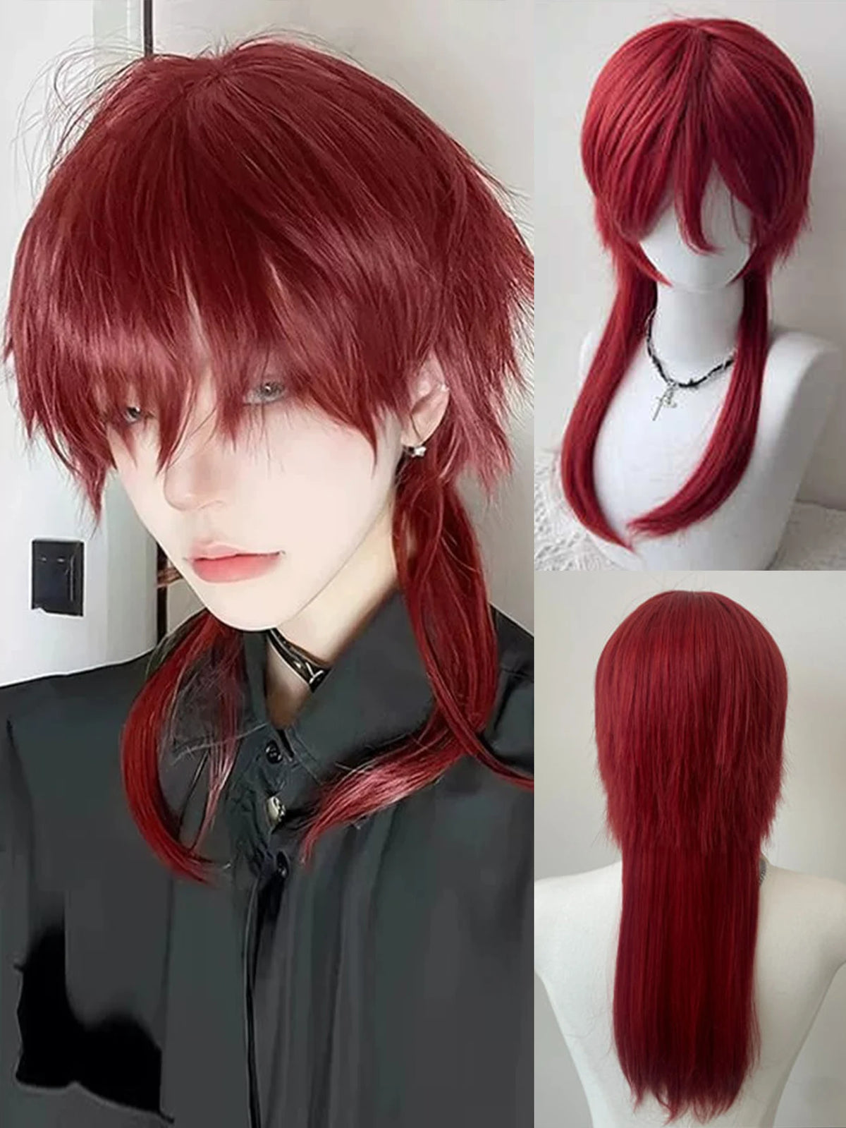 Short Mullet Anime Cosplay Wig with Bangs