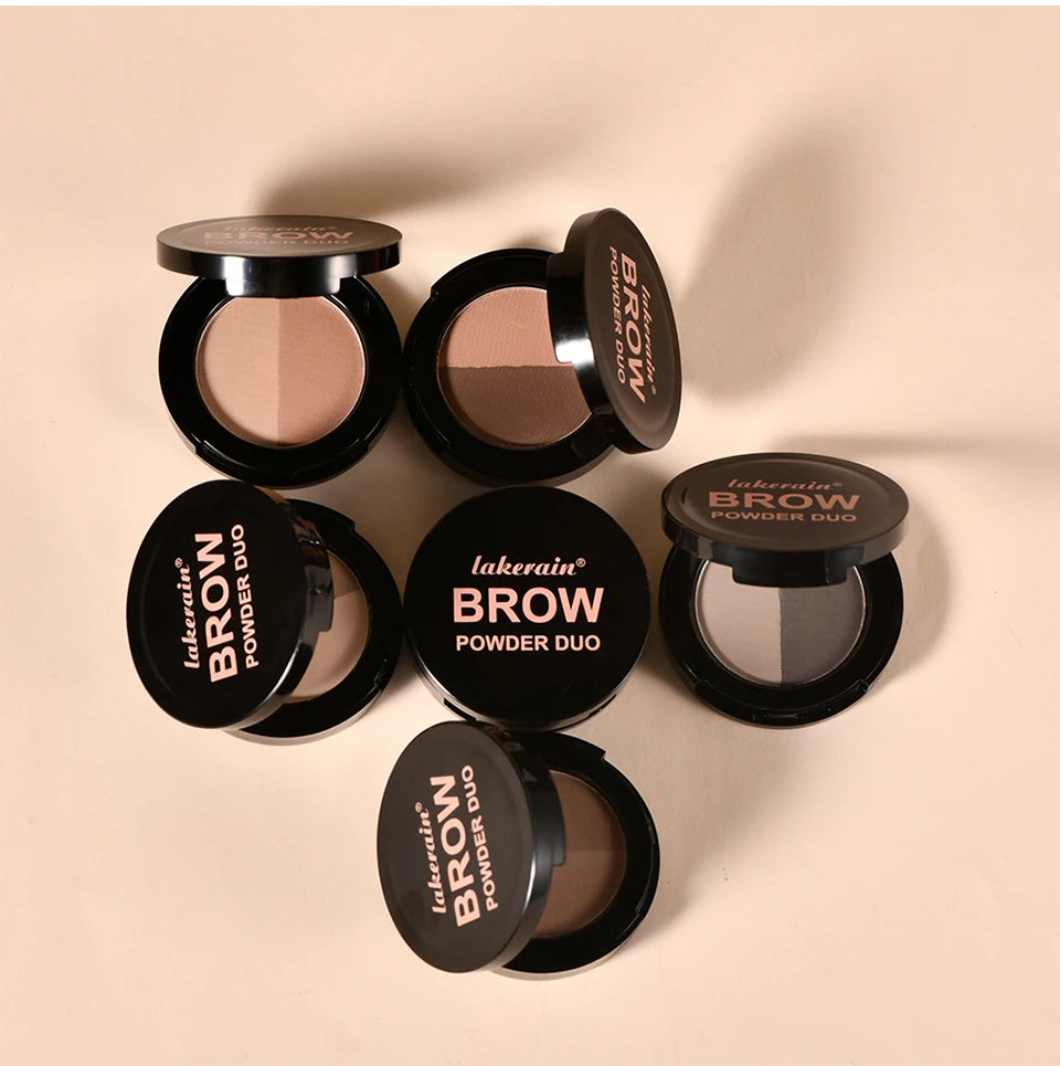 Dual-Tone Eyebrow Powder Palette with Professional Grooming Brush - 15