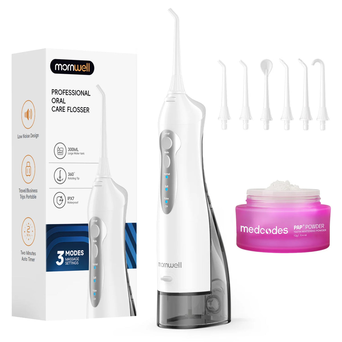 Cordless Water Flosser with 3 Modes and 6 Nozzles for Oral Hygiene