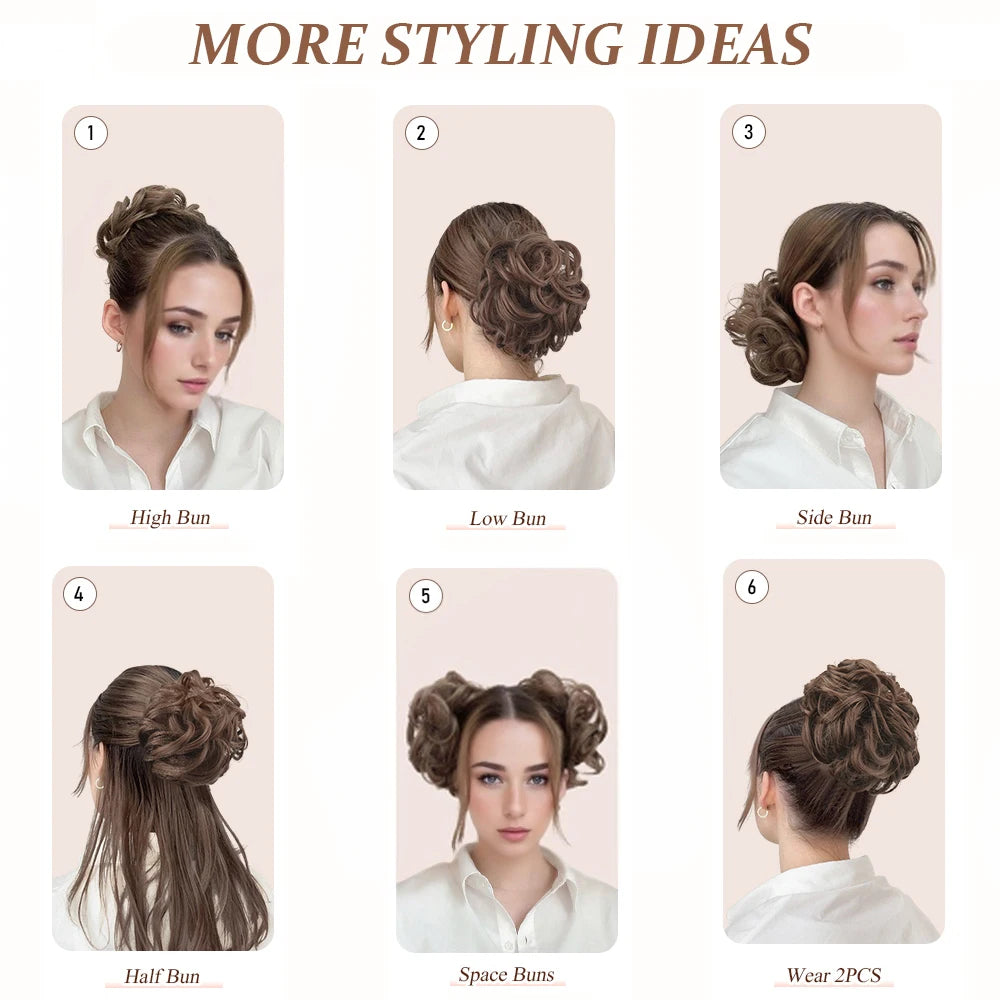 Messy Wavy Bun Hair Extension with Claw Clip for Instant Volume